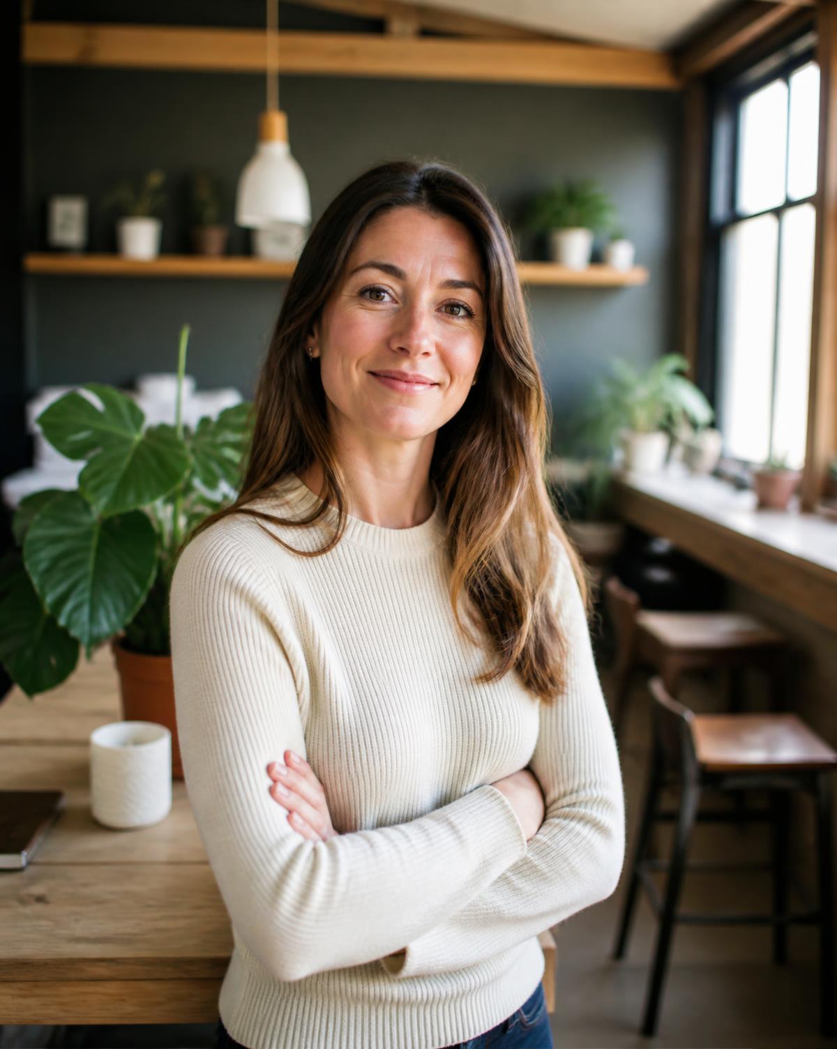 Entrepreneure sereine dans son espace de travail
